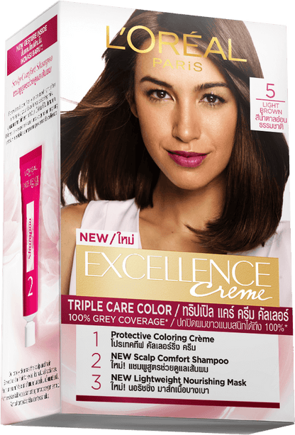 L'Oréal Paris Excellence Crème Triple Care Hair Color 5 Light Brown box on white