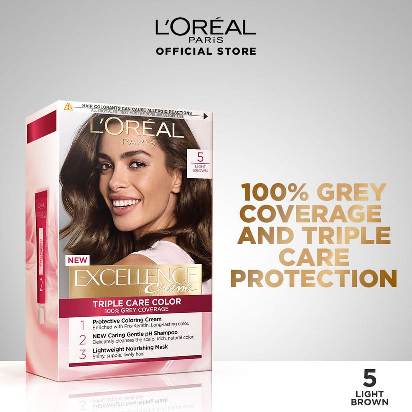 L'Oréal Paris Excellence Crème shade 5 Light Brown box and details