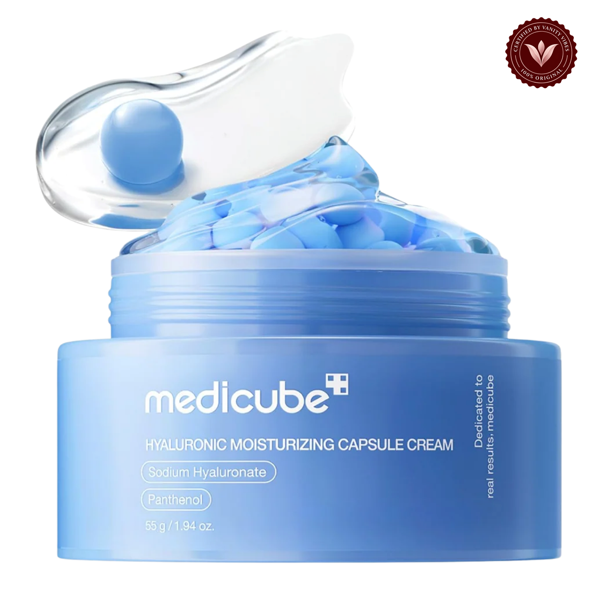 Medicube Hyaluronic Moisturizing Capsule Cream front product photo with Vanity Vibes seal
