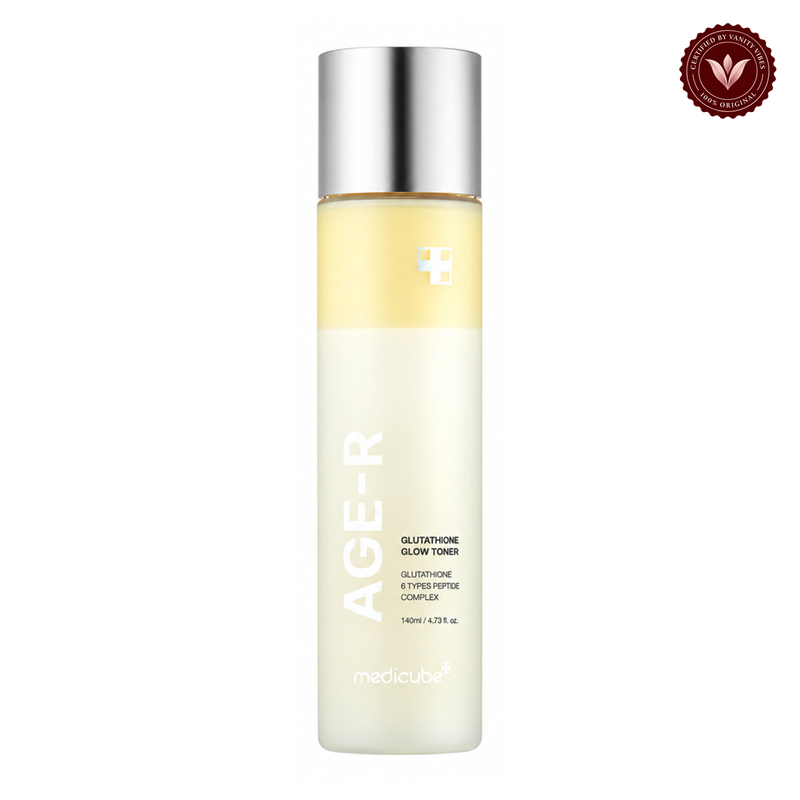 Medicube Age-R Glutathione Glow Toner 140ml front product photo with Vanity Vibes seal