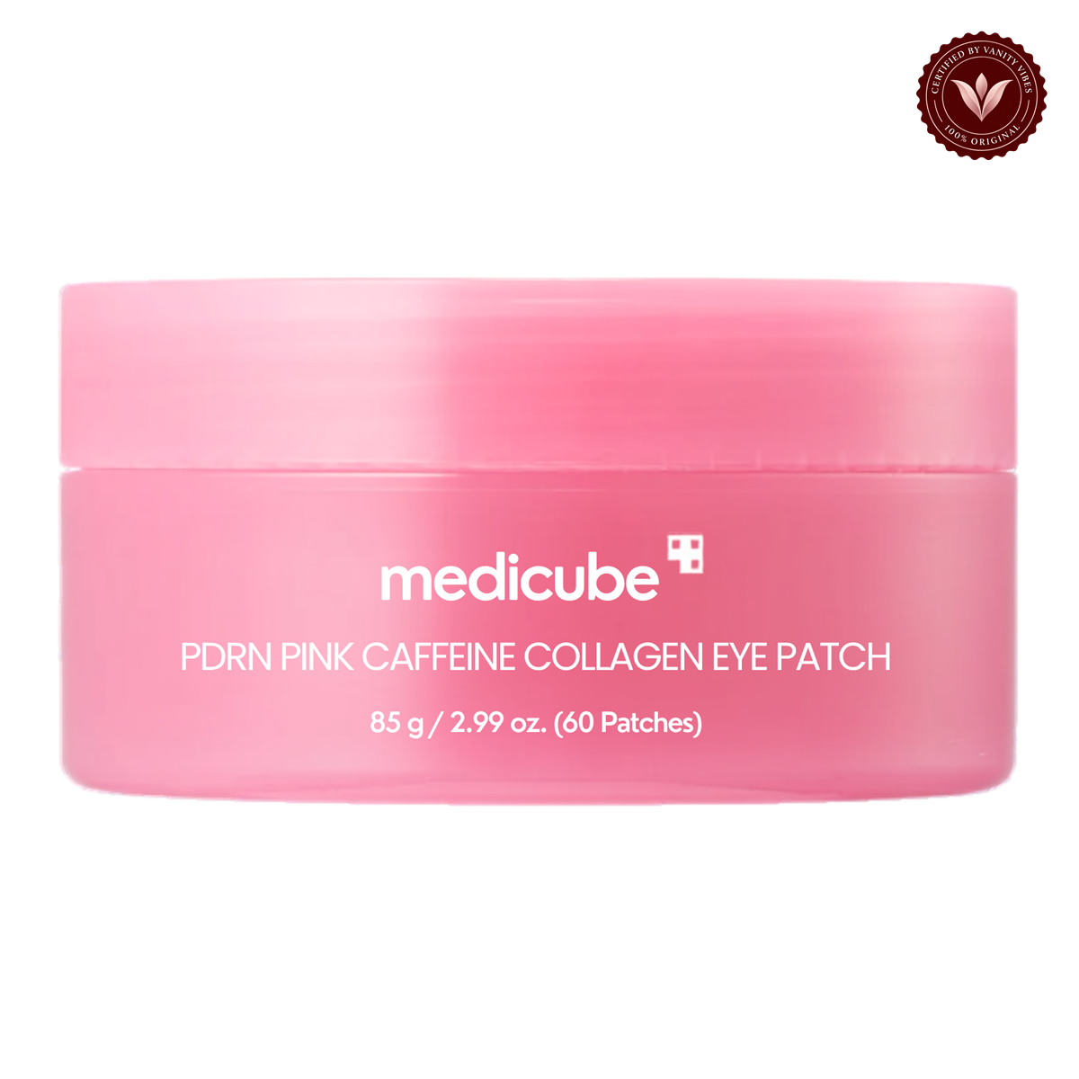 Medicube PDRN Caffeine Collagen Eye Patch 60 Patches front product photo with Vanity Vibes seal