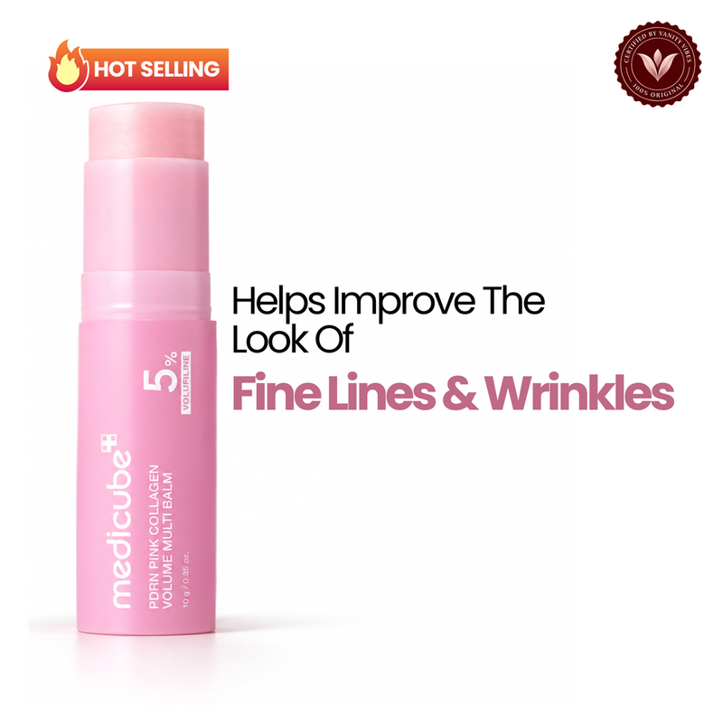 Medicube PDRN Pink Collagen Volume Multi Balm Stick 5% Volufiline 10gm front product photo with Vanity Vibes seal