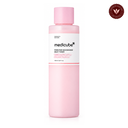 Medicube PDRN Pink Niacinamide Milky Toner 150ml front product photo with Vanity Vibes seal