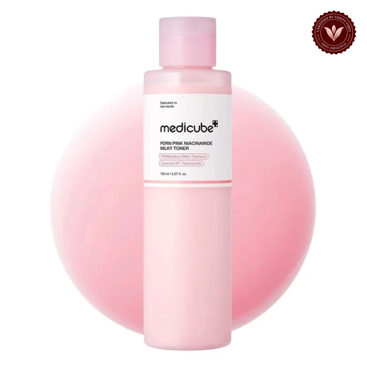 Medicube PDRN Pink Niacinamide Milky Toner 150ml alternate product photo with Vanity Vibes seal