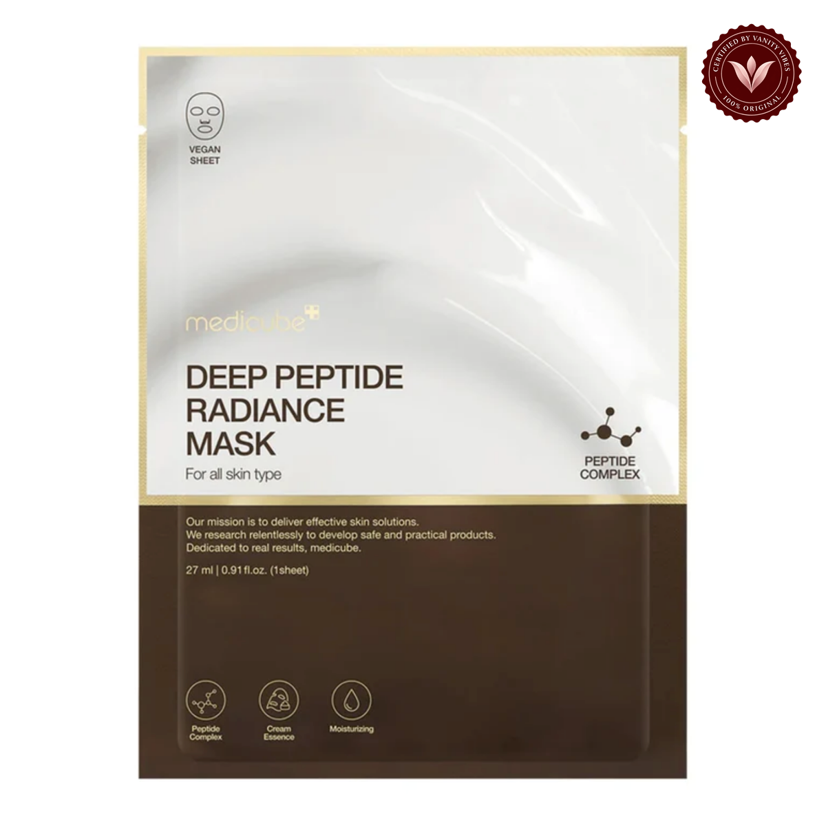 Medicube Deep Peptide Radiance Mask 1 Piece front product photo with Vanity Vibes seal