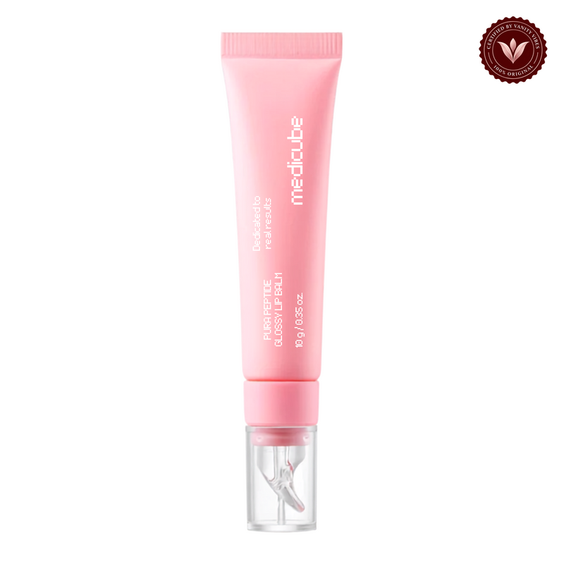 Medicube PDRN Peptide Glossy Lip Balm 10gm front product photo with Vanity Vibes seal