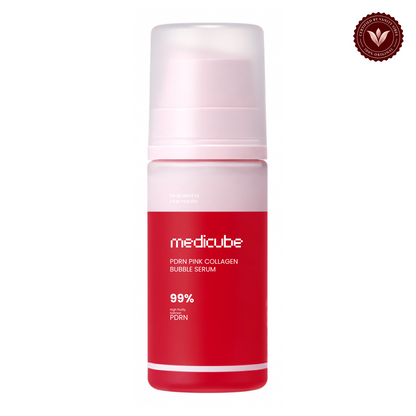 Medicube PDRN Pink Collagen Bubble Serum 95ml front product photo with Vanity Vibes seal