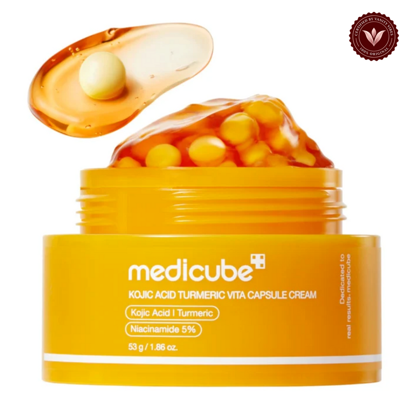 Medicube Kojic Acid Turmeric Vita Capsule Cream 53gm front product photo with Vanity Vibes seal