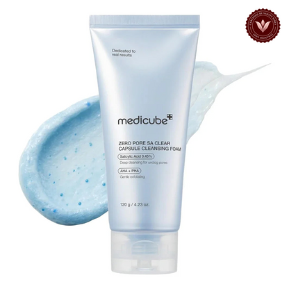 Medicube Zero Pore SA Clear Capsule Cleansing Foam 120gm alternate product photo with Vanity Vibes seal