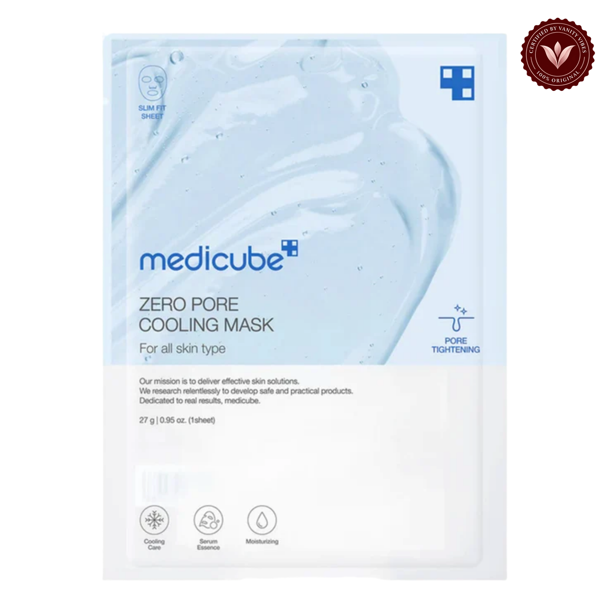 Medicube Zero Pore Cooling Mask 1 Piece front product photo with Vanity Vibes seal