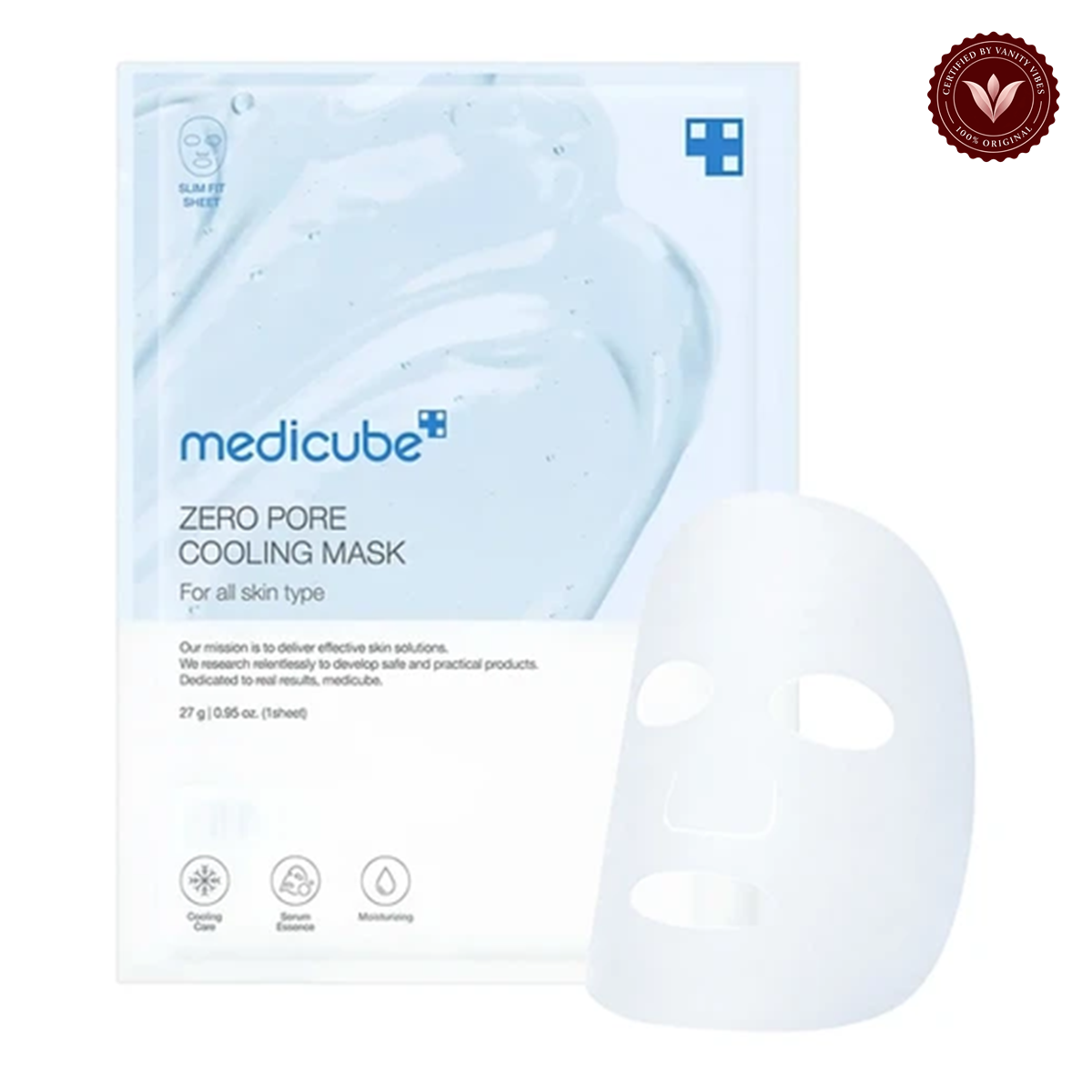 Medicube Zero Pore Cooling Mask 1 Piece product photo on a white background with the Vanity Vibes seal at upper right