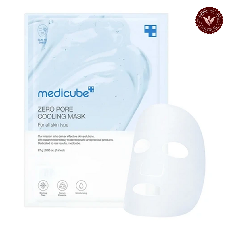 Medicube Zero Pore Cooling Mask 1 Piece product photo on a white background with the Vanity Vibes seal at upper right