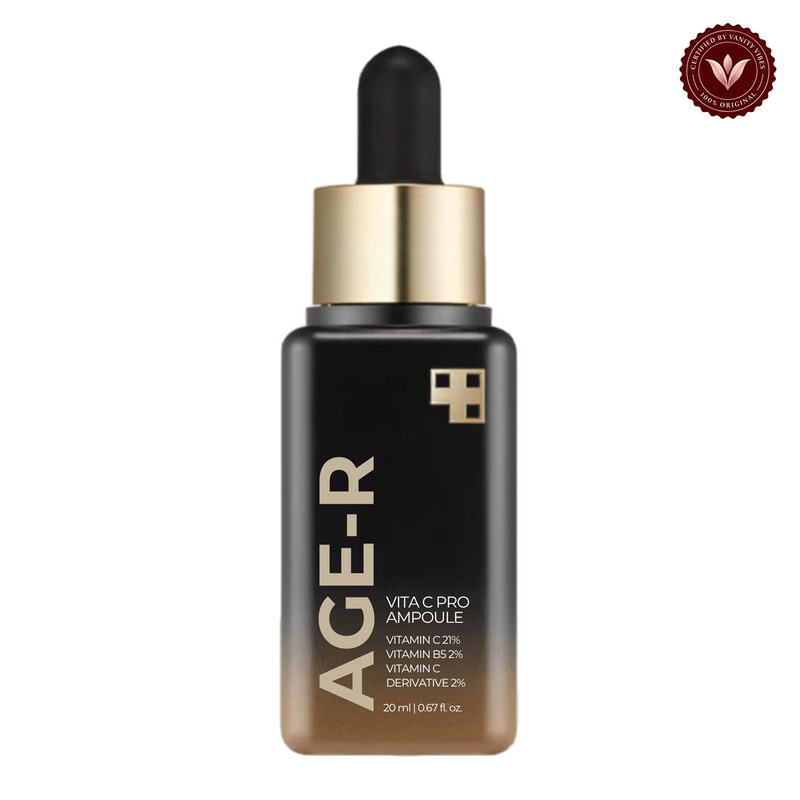 Medicube Age-R Vita C Pro Ampoule 20ml front product photo with Vanity Vibes seal