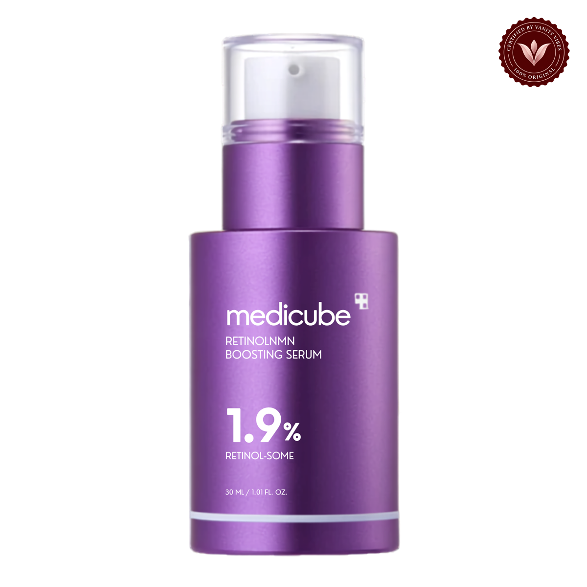 Medicube Retinol NMN Boosting Serum 30ml front product photo with Vanity Vibes seal
