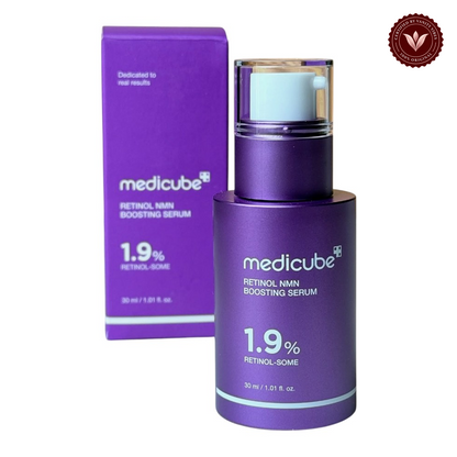 Medicube Retinol NMN Boosting Serum 30ml product photo on a white background with the Vanity Vibes seal at upper right