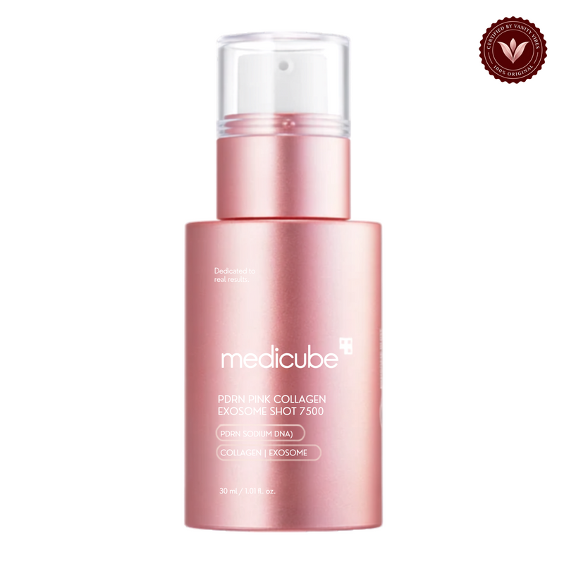 Medicube PDRN Pink Collagen Exosome Shot 7500 Serum 30ml front product photo with Vanity Vibes seal