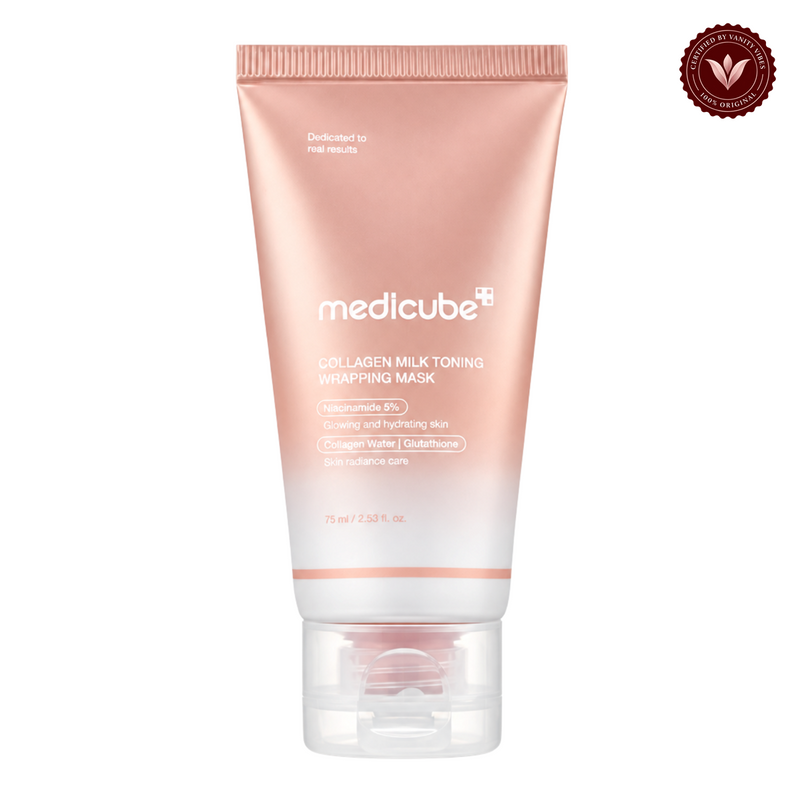 Medicube Collagen Milk Toning Wrapping Mask 75ml front product photo with Vanity Vibes seal