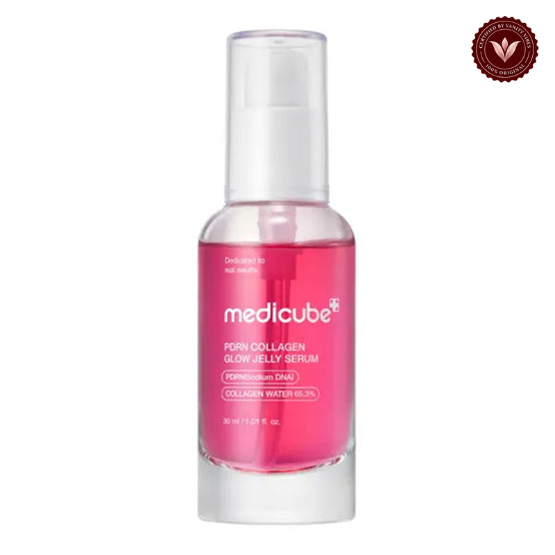 Medicube PDRN Pink Collagen Glow Jelly Serum 30ml front product photo with Vanity Vibes seal
