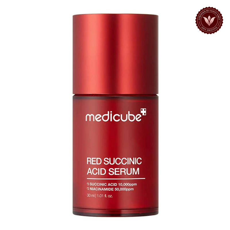 Medicube Red Succinic Acid Serum 30ml front product photo with Vanity Vibes seal