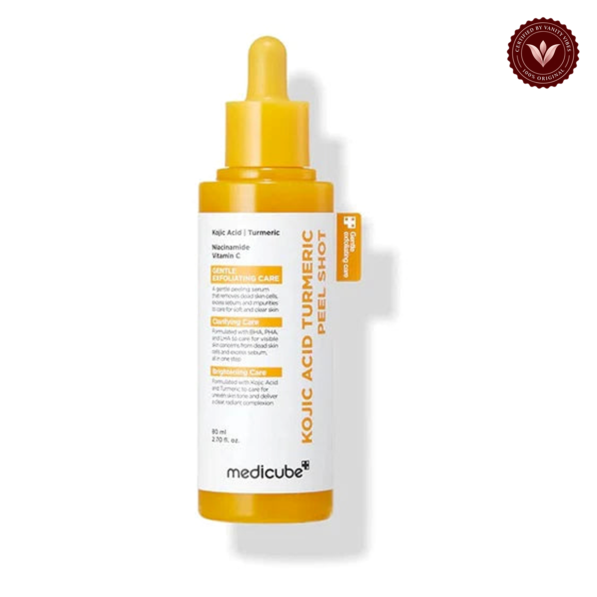 Medicube Kojic Acid Turmeric Peel Shot 80ml front product photo with Vanity Vibes seal