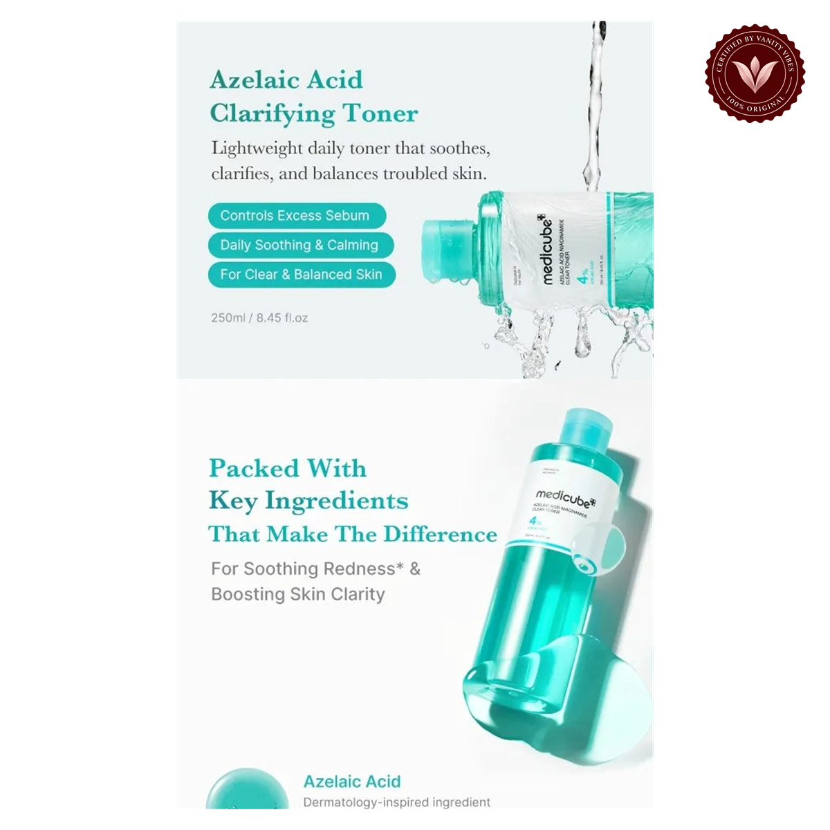 Medicube Azelaic Acid Niacinamide Clear Toner - 250ml alternate product photo with Vanity Vibes seal
