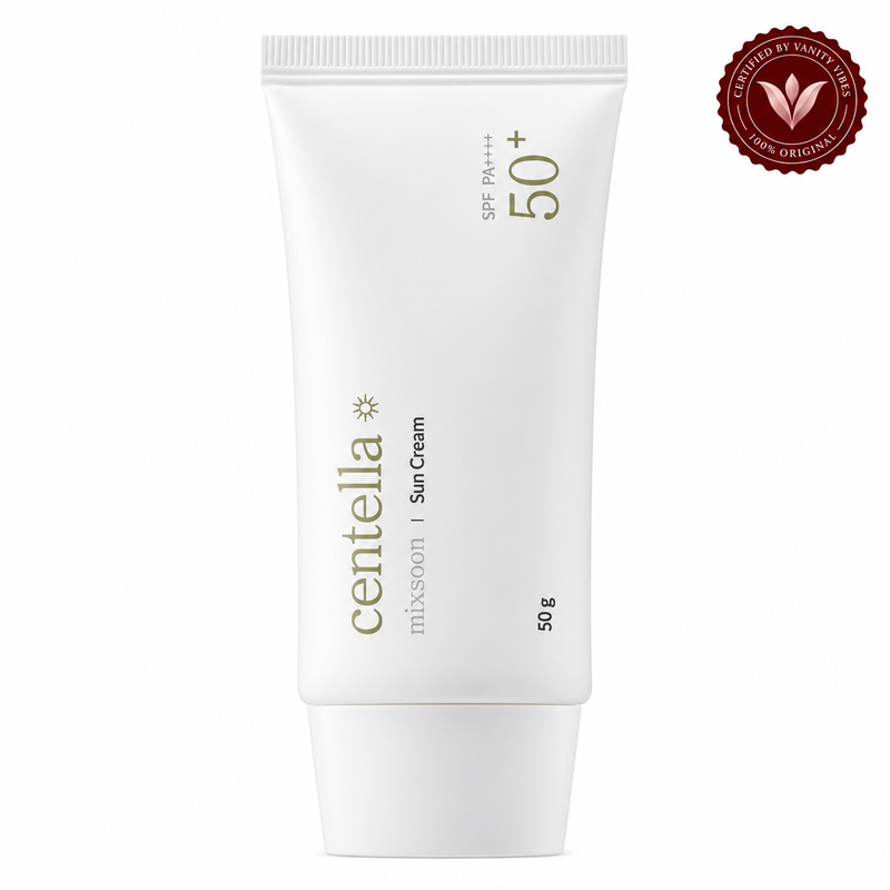 Mixsoon Centella Sun Cream SPF50+ PA++++ 50g | Korean Sunscreen in Pakistan front-facing product image with Vanity Vibes badge