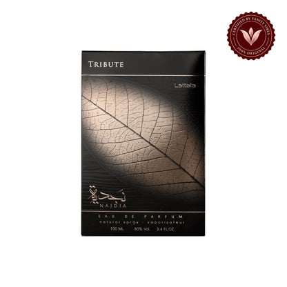 Lattafa Najdia Tribute packaging front on white background
