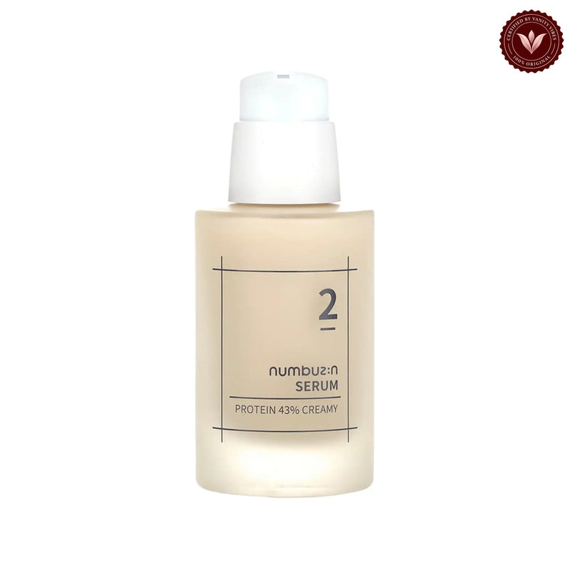 Numbuzin No.2 Protein 43% Creamy Serum 50ml on white with the official Vanity Vibes badge