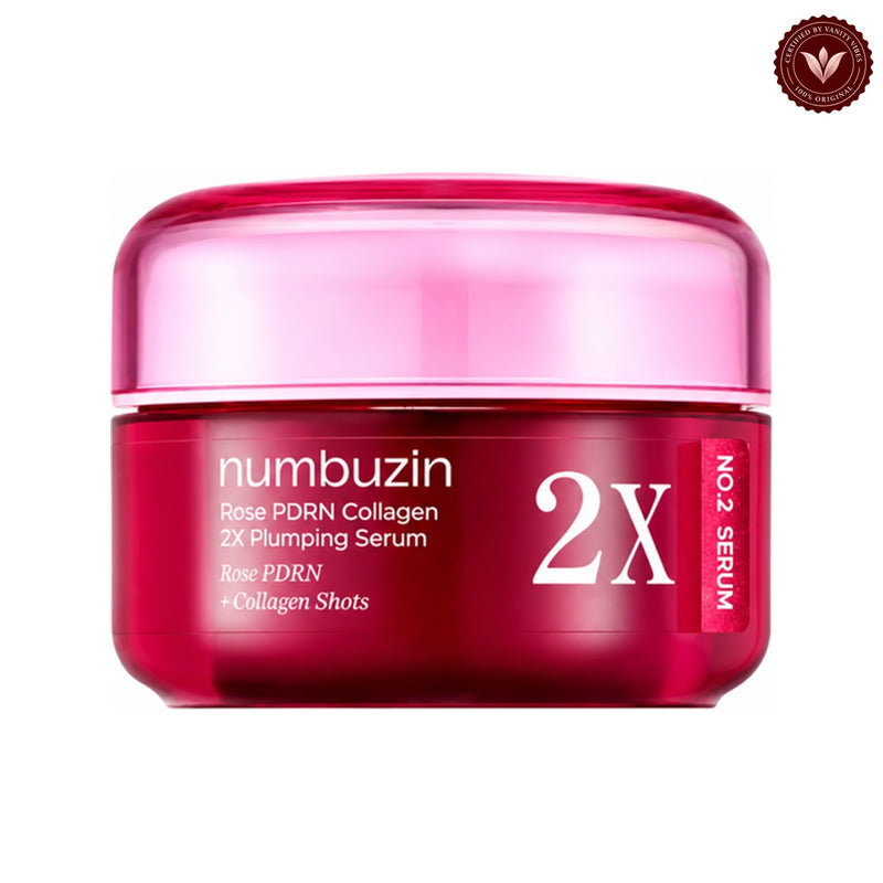 Numbuzin No.2 Rose PDRN Collagen 2X Plumping Serum 30ml on white with the official Vanity Vibes badge