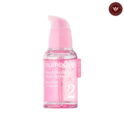 Numbuzin No.2 Rose PDRN Collagen Plumping Serum 30ml on white with the official Vanity Vibes badge