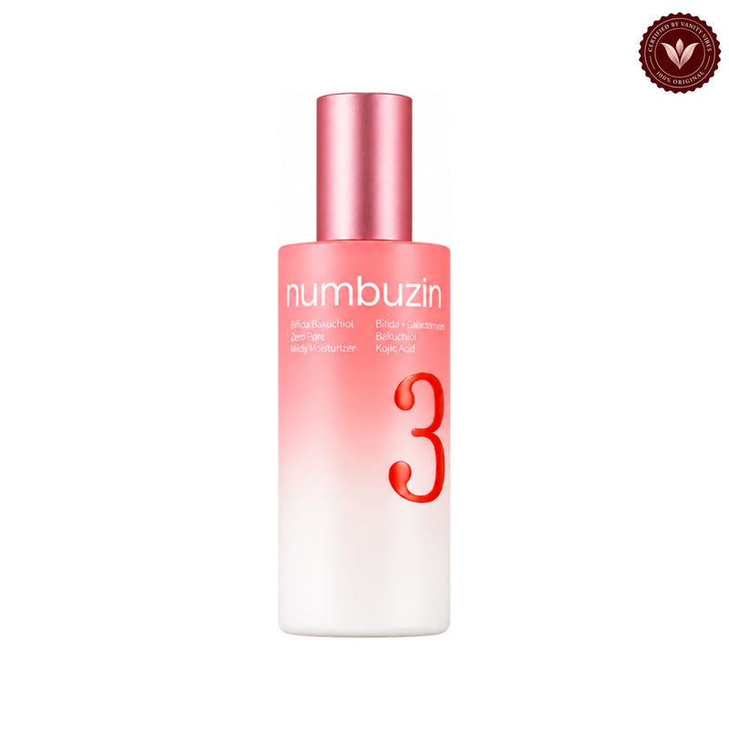 Numbuzin No.3 Bifida Bakuchiol Zero Pore Milky Moisturizer 150ml on white with the official Vanity Vibes badge