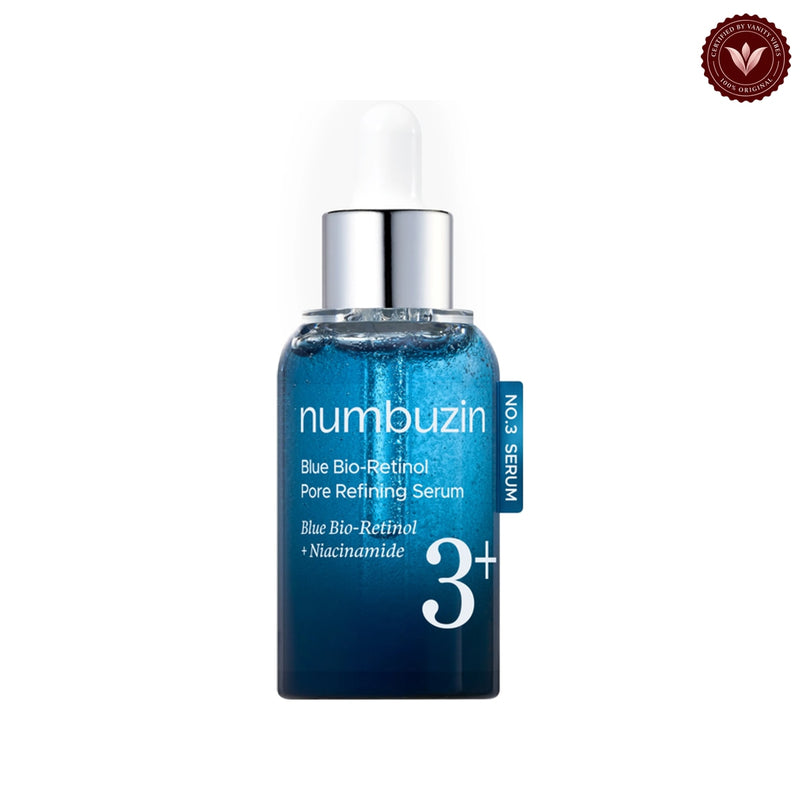 Numbuzin No.3 Blue Bio-Retinol Pore Refining Serum 30ml on white with the official Vanity Vibes badge