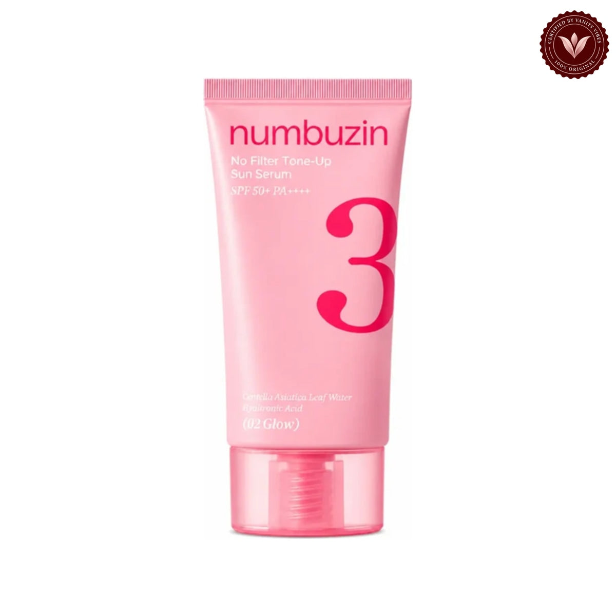 Numbuzin No.3 No Filter Tone-Up Sun Serum SPF50+ 50ml on white with the official Vanity Vibes badge