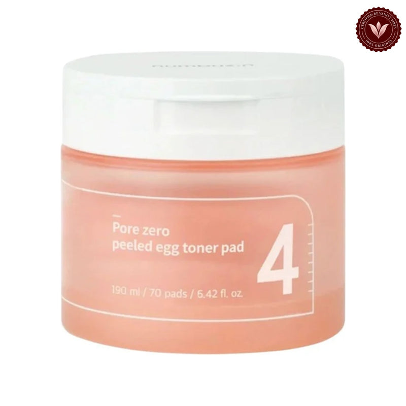Numbuzin No.4 Pore Zero Peeled Egg Toner Pads 70 Pads on white with the official Vanity Vibes badge