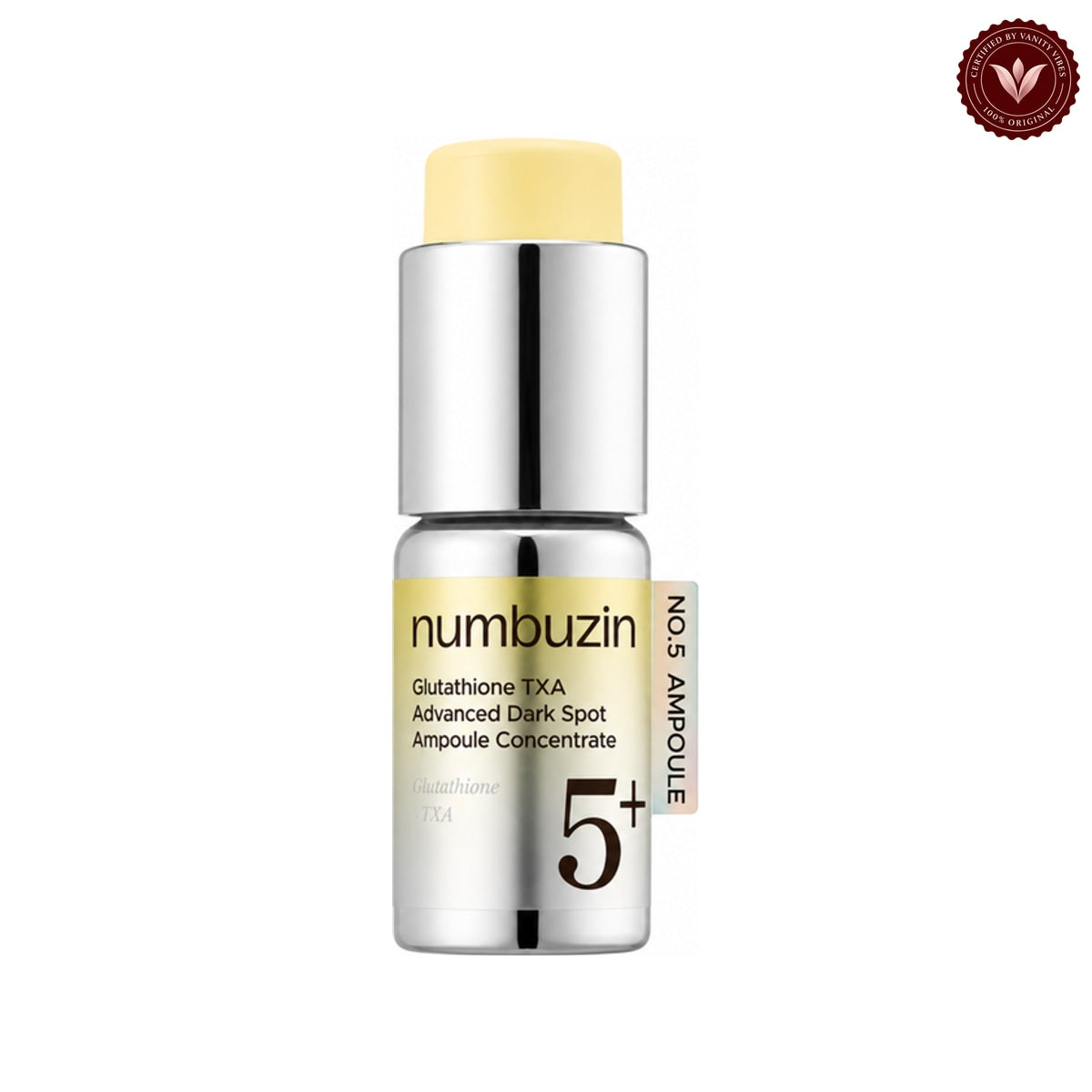 Numbuzin No.5 Glutathione TXA Advanced Dark Spot Ampoule Concentrate 10.7g on white with the official Vanity Vibes badge
