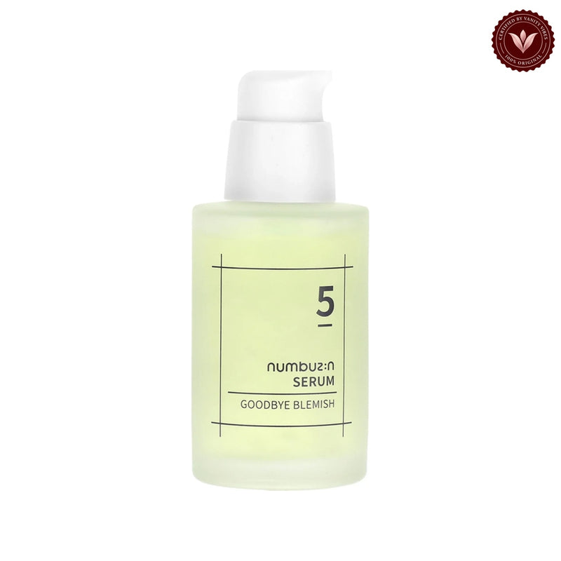 Numbuzin No.5 Goodbye Blemish Serum 50ml on white with the official Vanity Vibes badge