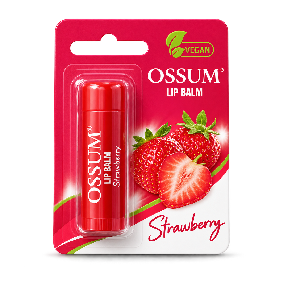 Ossum Strawberry lip balm retail packaging