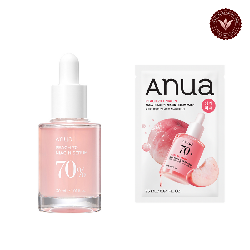 Anua Anua Peach 70+ Niacin Serum 30ml + FREE Peach Niacin Serum Mask 25ml — Vanity Vibes branded product photo 1