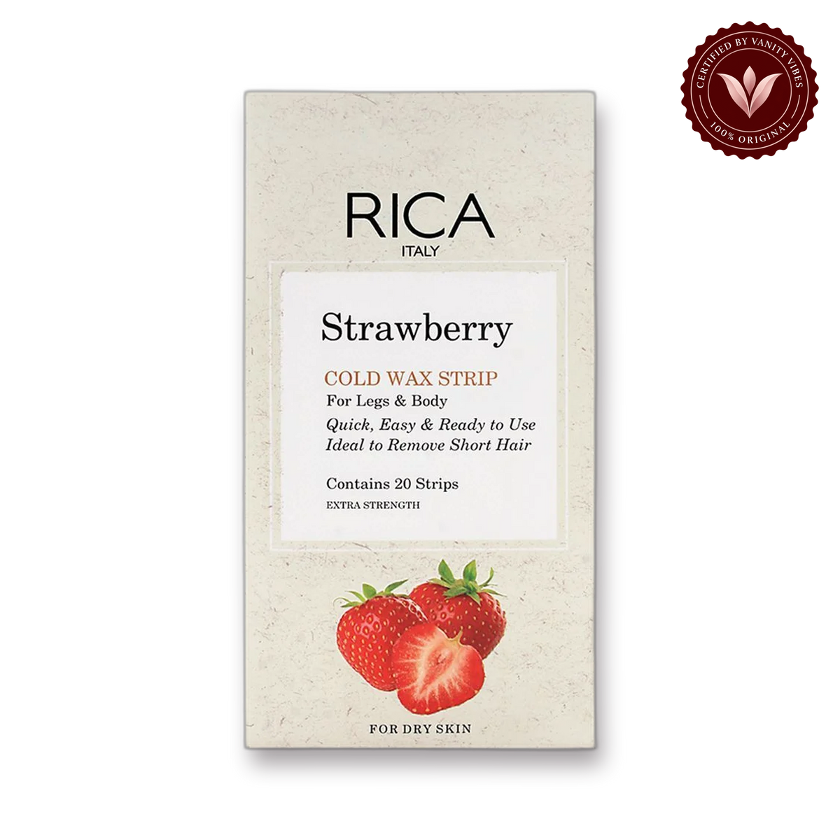 RICA Strawberry Legs & Body Dry Skin Cold Wax Strip 20Strips — front view
