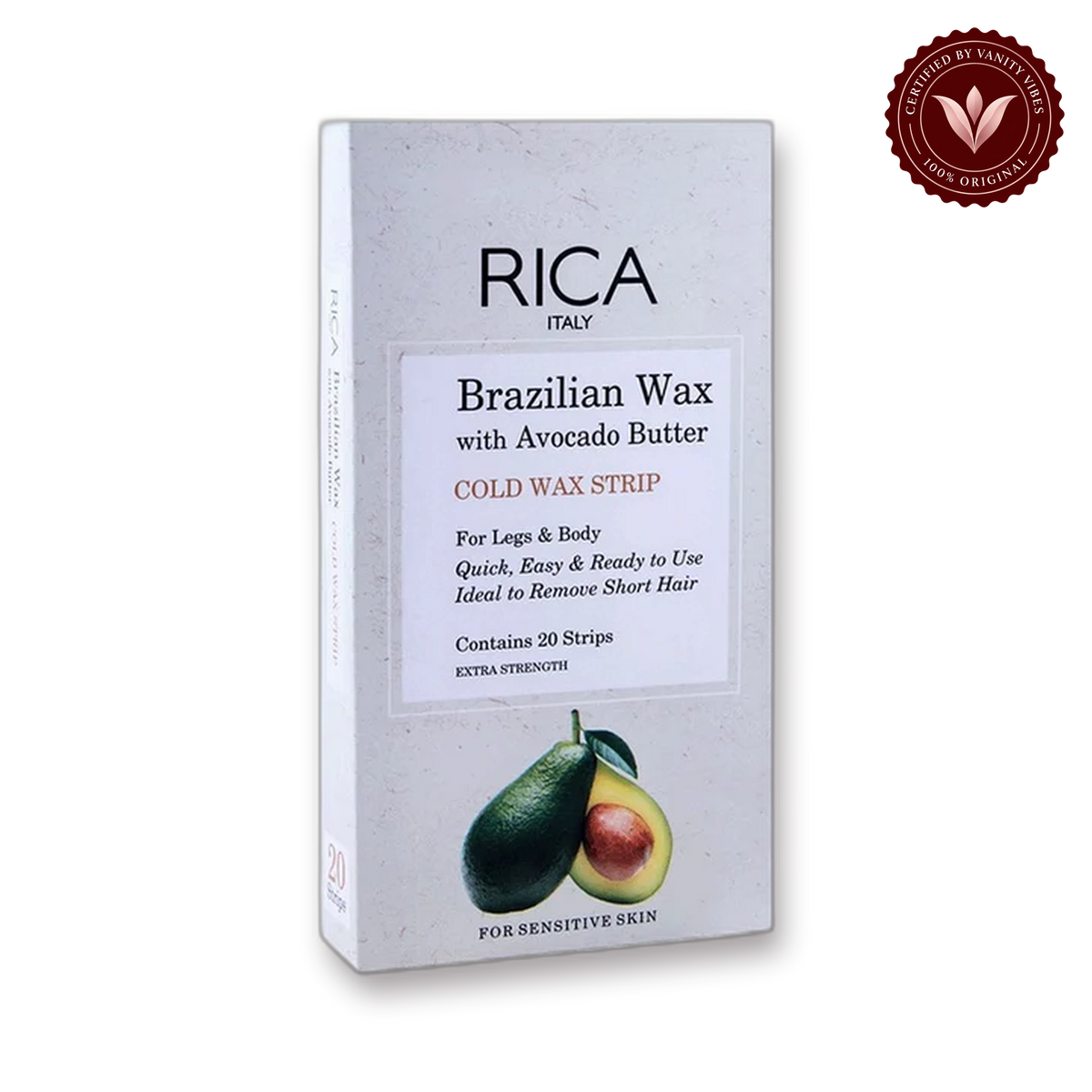 Rica Brazilian Wax With Avocado Butter, Legs & Body Cold Wax Strip 20 Strips For Sensitive Skin — secondary view