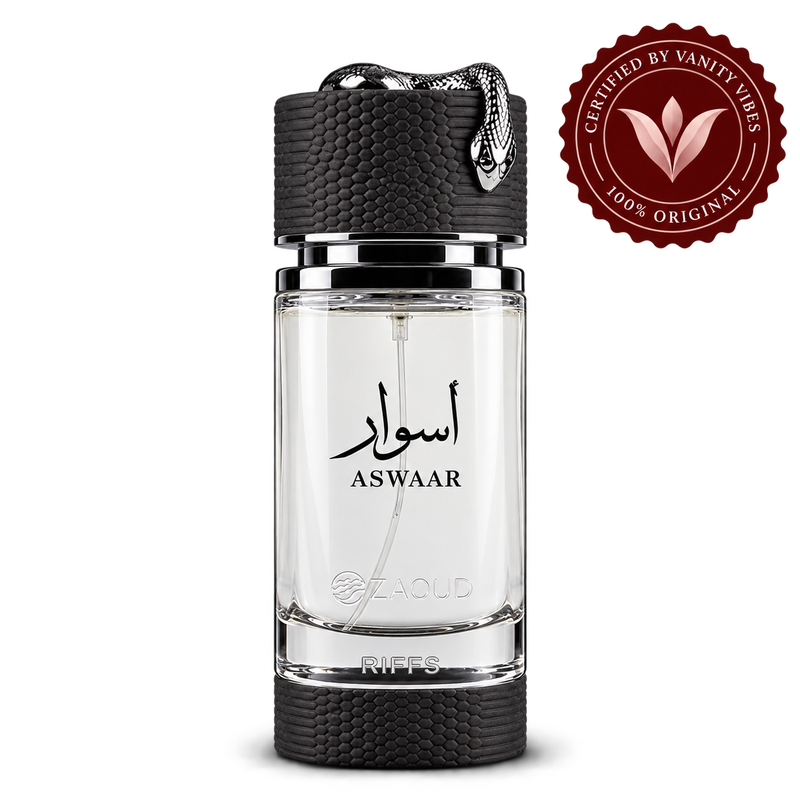 Riiffs Aswaar Perfume 100ml transparent bottle with Vanity Vibes logo