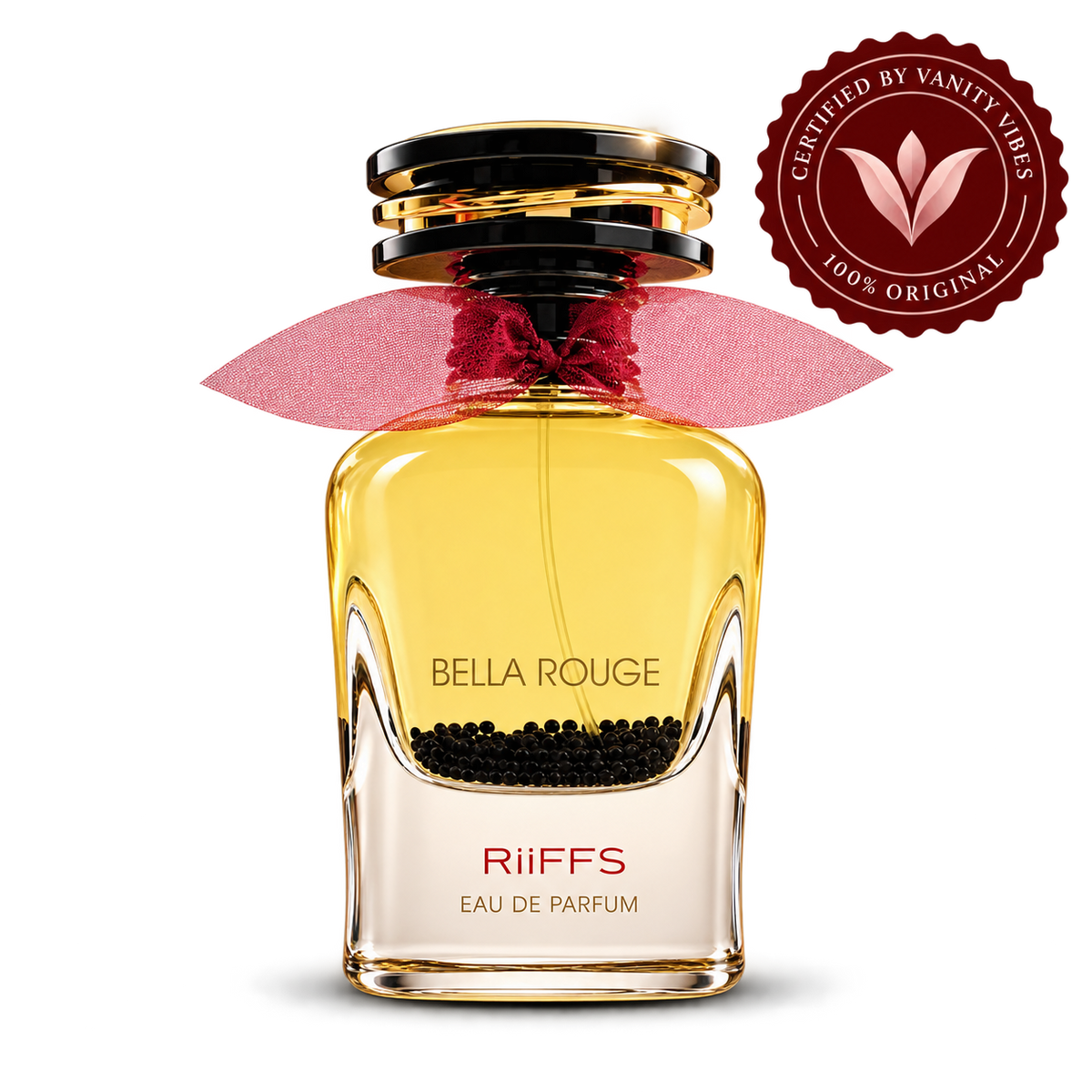 Riiffs Bella Rouge Perfume 100ml transparent bottle with Vanity Vibes logo