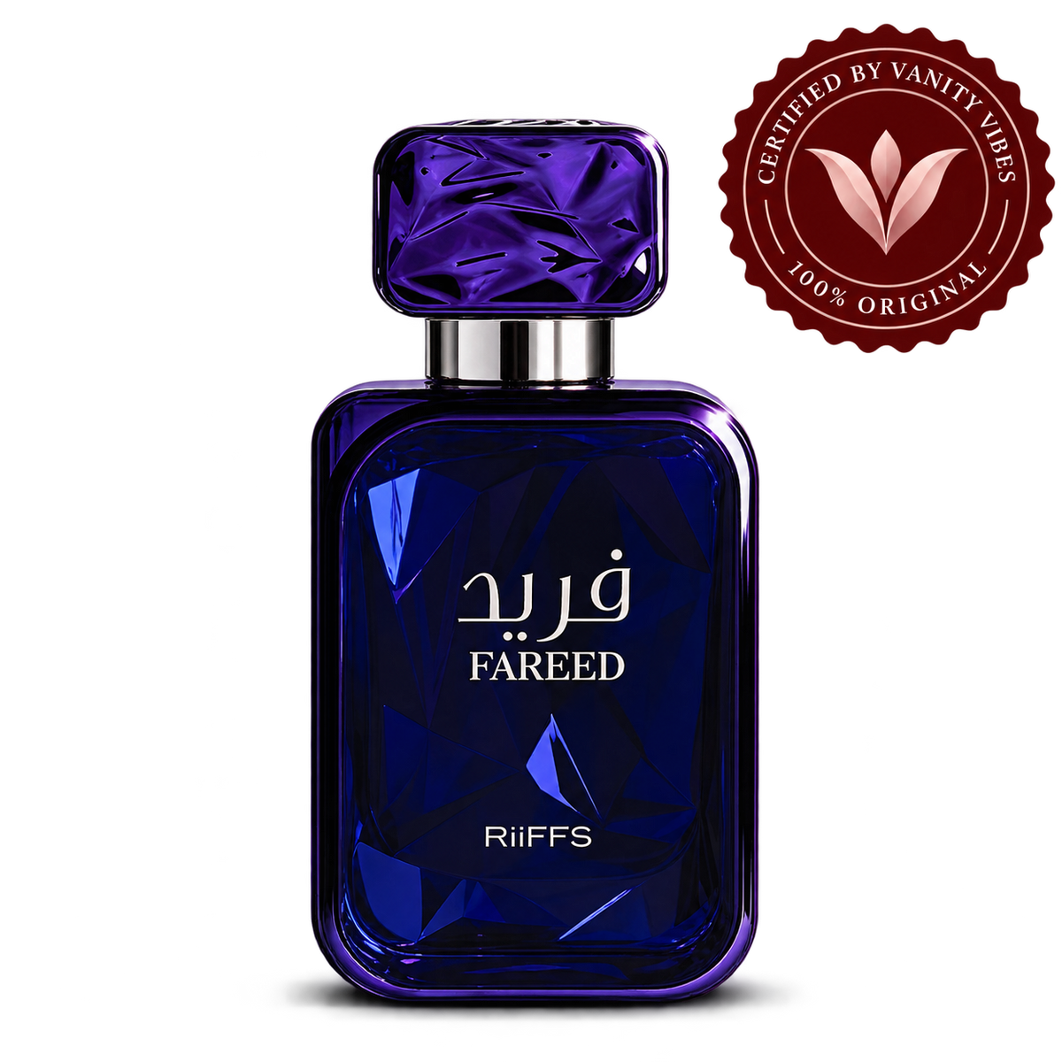 Riiffs Fareed Perfume 100ml transparent bottle with Vanity Vibes logo