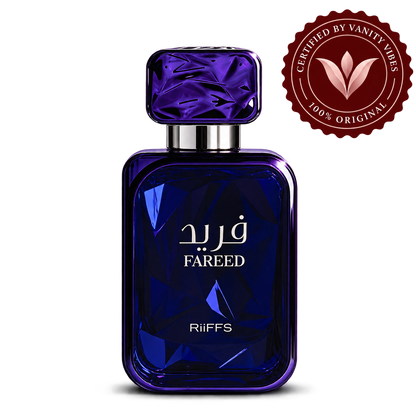 Riiffs Fareed Perfume 100ml transparent bottle with Vanity Vibes logo