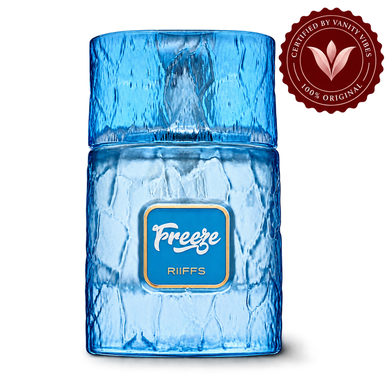 Riiffs Freeze bottle, transparent background with Vanity Vibes logo at top right