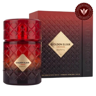 Riiffs Golden Elixir Crimson bottle and box, 100ml