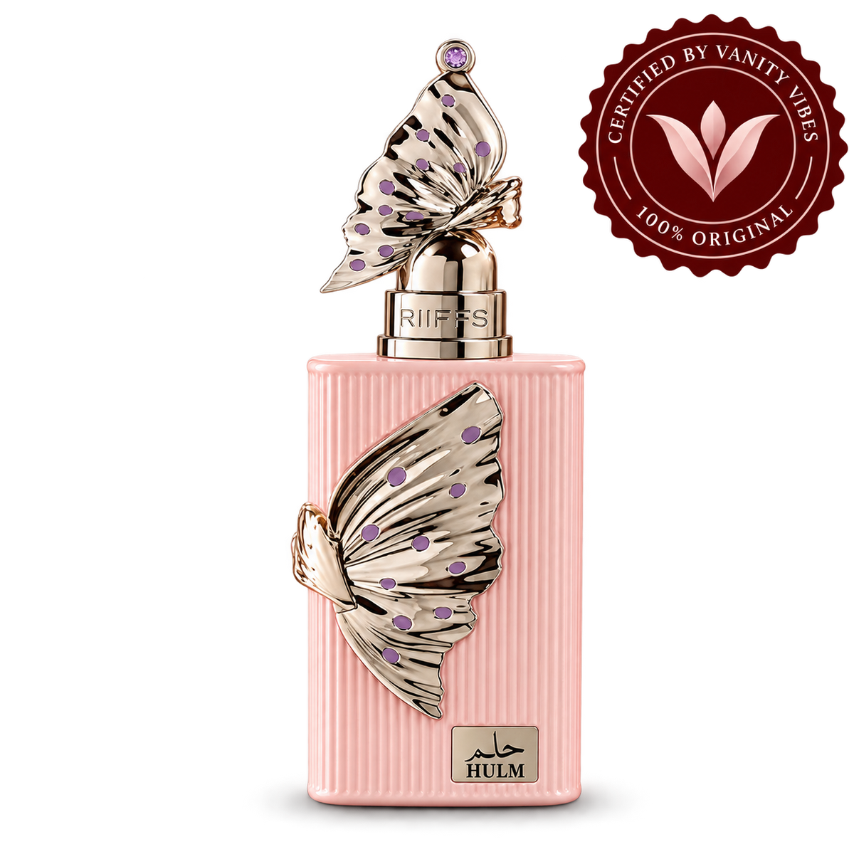 Riiffs Hulm Women's Perfume 100ml transparent bottle with Vanity Vibes logo