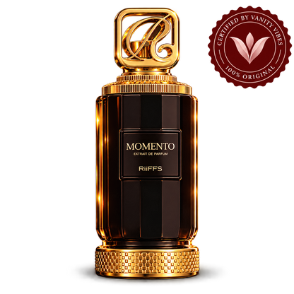 Riiffs Momento Extrait de Parfum 100ml transparent bottle with Vanity Vibes logo