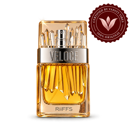 Riiffs Veloce Unisex Perfume 100ml transparent bottle with Vanity Vibes logo