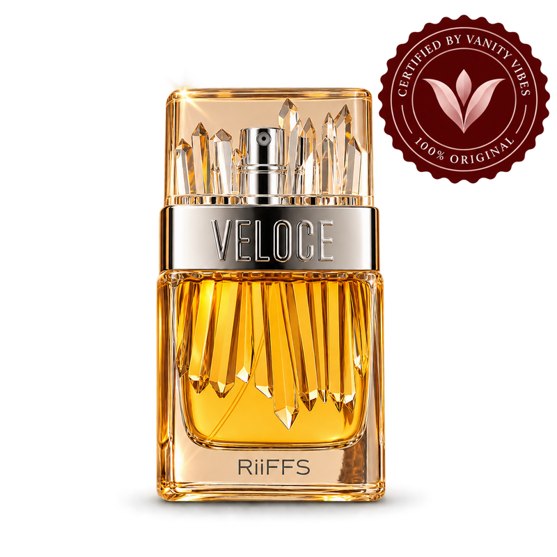 Riiffs Veloce Unisex Perfume 100ml transparent bottle with Vanity Vibes logo